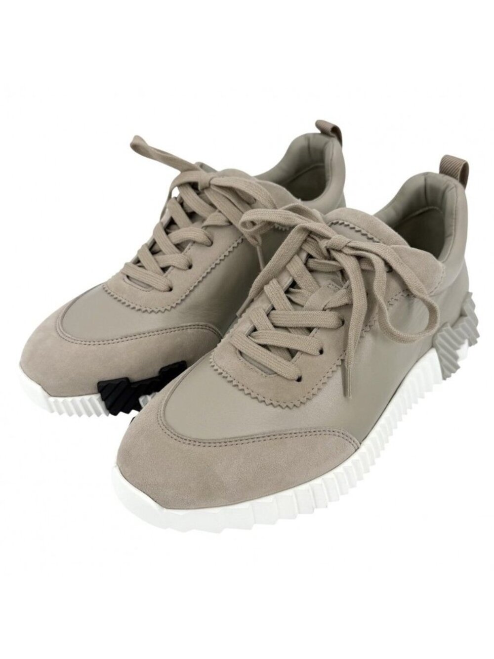 Hermes Sneakers Bouncing Shoes 39.5 Leather Suede Rubber Beige White